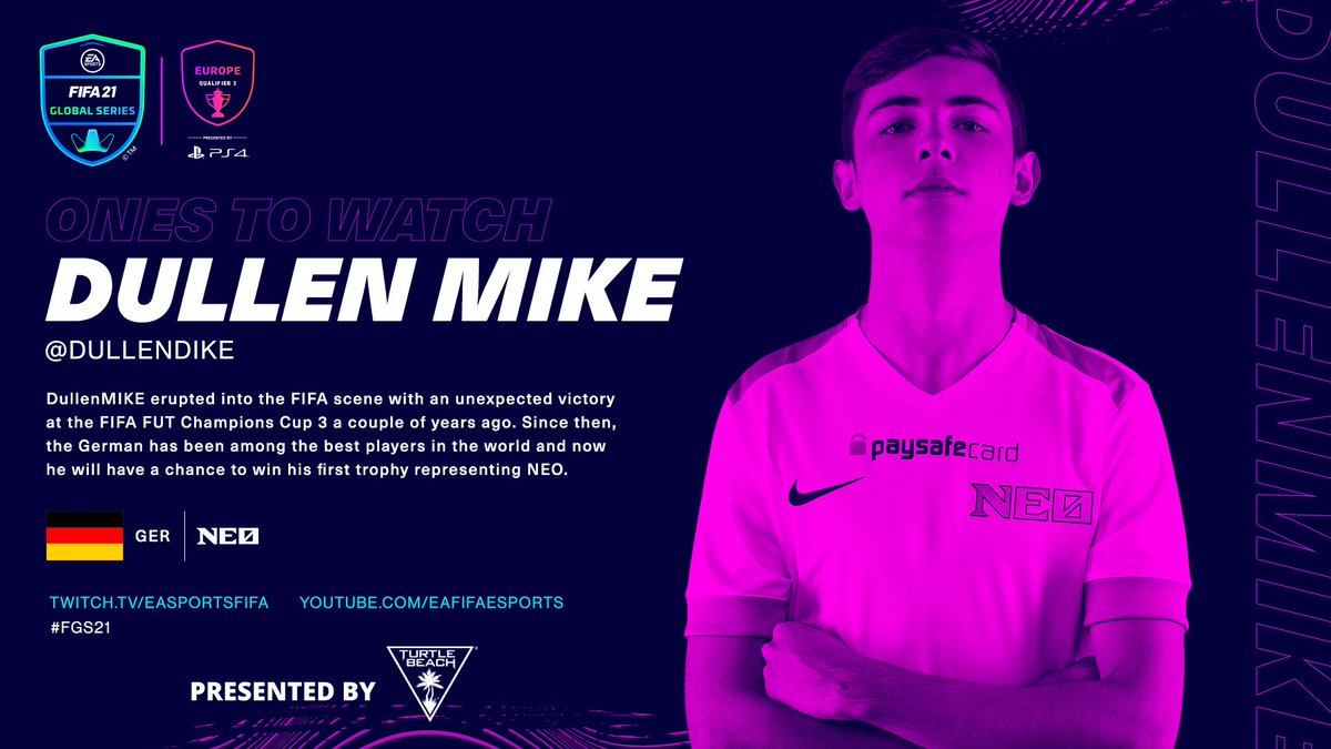 He's the youngest competitor to win a FUT Champions Cup. He's ready to climb to the top once more.

Keep your eyes 👀<a href="/DullenDike/">DullenMIKE</a> at the European Qualifier 2 today at 5PM UK ⏰🇬🇧 #FGS21 

<a href="/FOLLOWNEOGG/">NEO</a> | <a href="/TurtleBeach/">Turtle Beach</a>