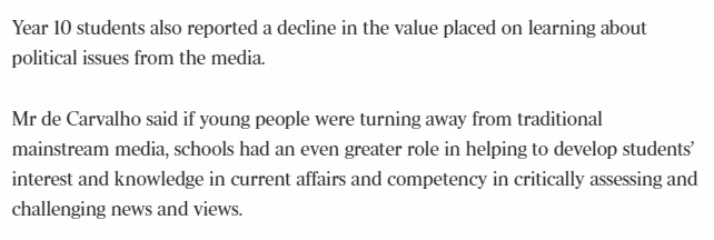 Disagree. Maybe students are just sick of  #MSM giving The Government a free pass on climate change and are getting their news elsewhere? If the next generation of voters are coming in Murdoch free, then I say bring it on! Lower the voting age to 16!