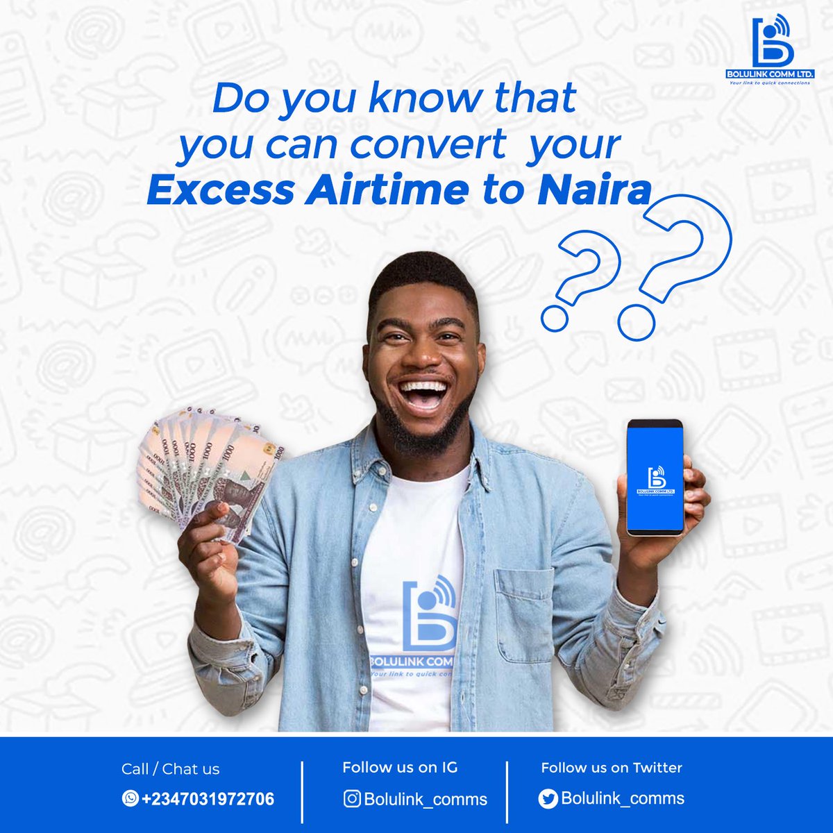bolulink_comms's tweet photo. CONVERT YOUR EXCESS AIRTIME TO CASH. https://t.co/RUDnizC8jY