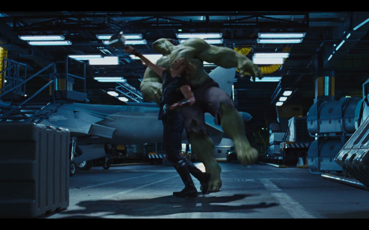 The Hulk goes on what’s meant to be a scary rampage but Thor gives a little smirk of approval while fighting him. Thor appreciates Hulk's raw display of physical power and enjoys going toe-to-toe with it. That smile mirrors how the audience is supposed to feel about this fight.