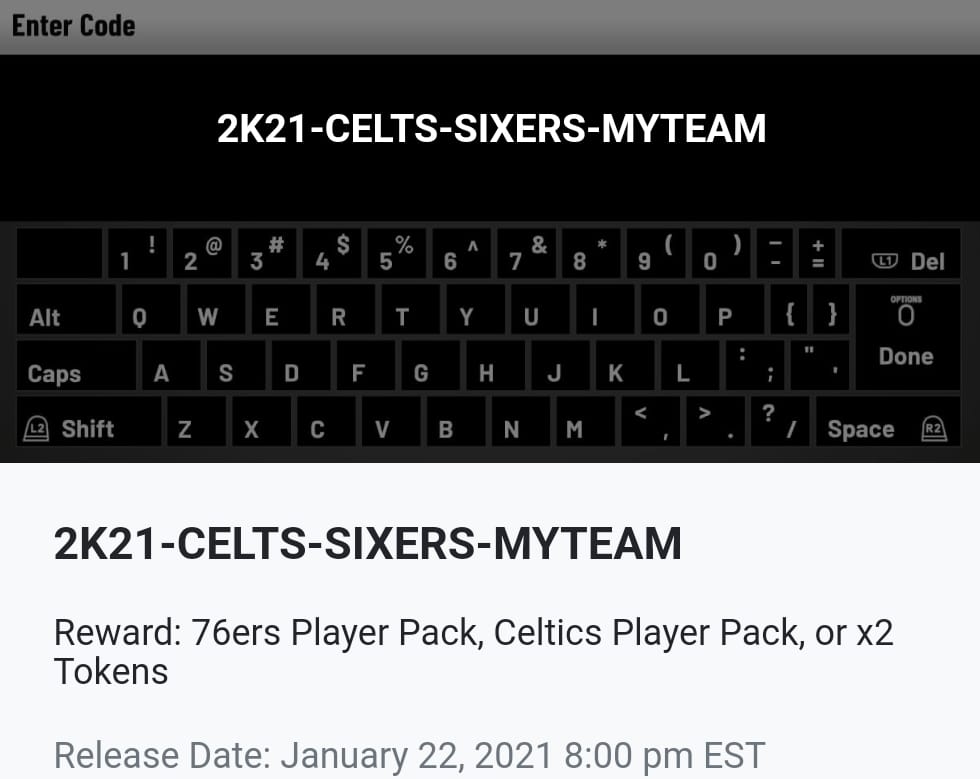 TDstubs's tweet photo. #LockerCode 

2K21-CELTS-SIXERS-MyTEAM 

This is a #code from the #NBA broadcast. These usually expire after a few hours

#NBA2K21 #LockerCodes https://t.co/gPby9Agy6S