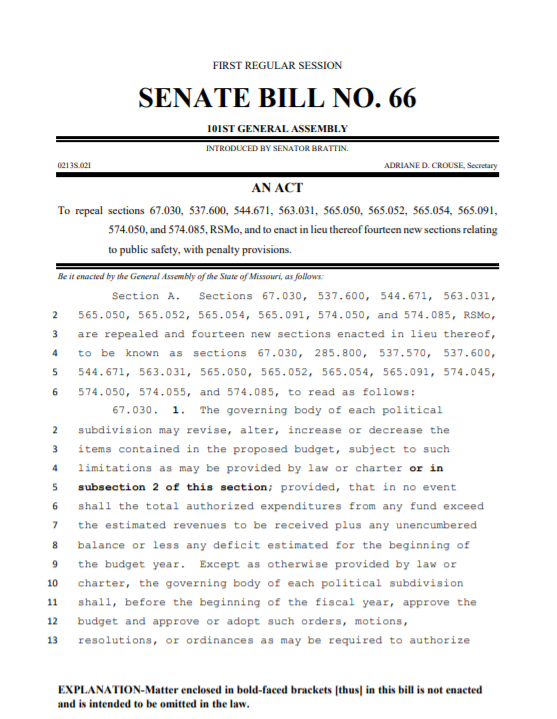 SB 66 is full of horrible public policy. First, the state diminishes local control over budgetary policy. It does this by inserting language that makes communities reducing any law enforcement budget by more than 12% "ineligible to receive funds issued by the state."2/