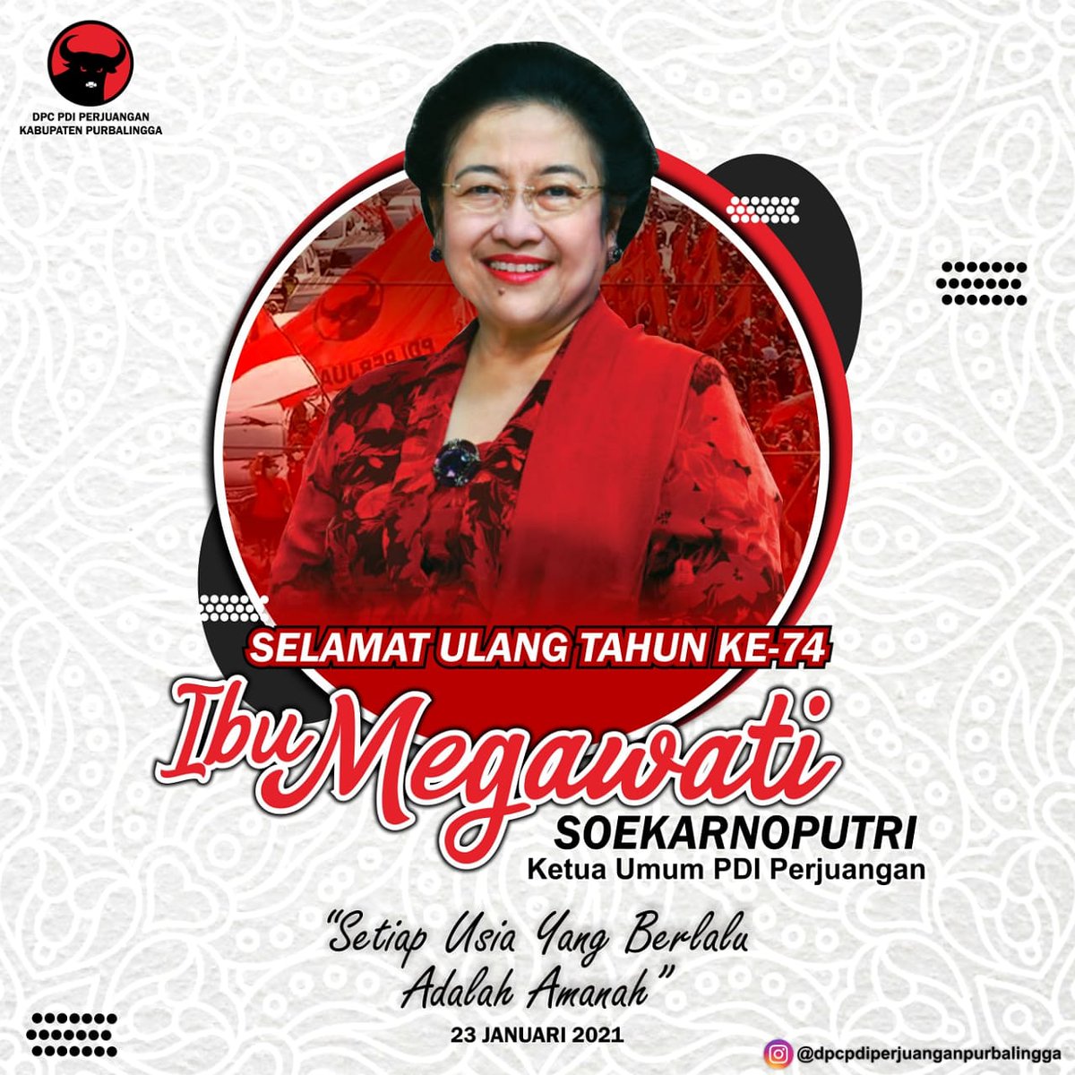 pac_sukorejo's tweet photo. Selamat Ulang Tahun ke 74 ibu Ketua Umum @PDI_Perjuangan 
#dirgahayubumega https://t.co/ZJh0jjLv0S