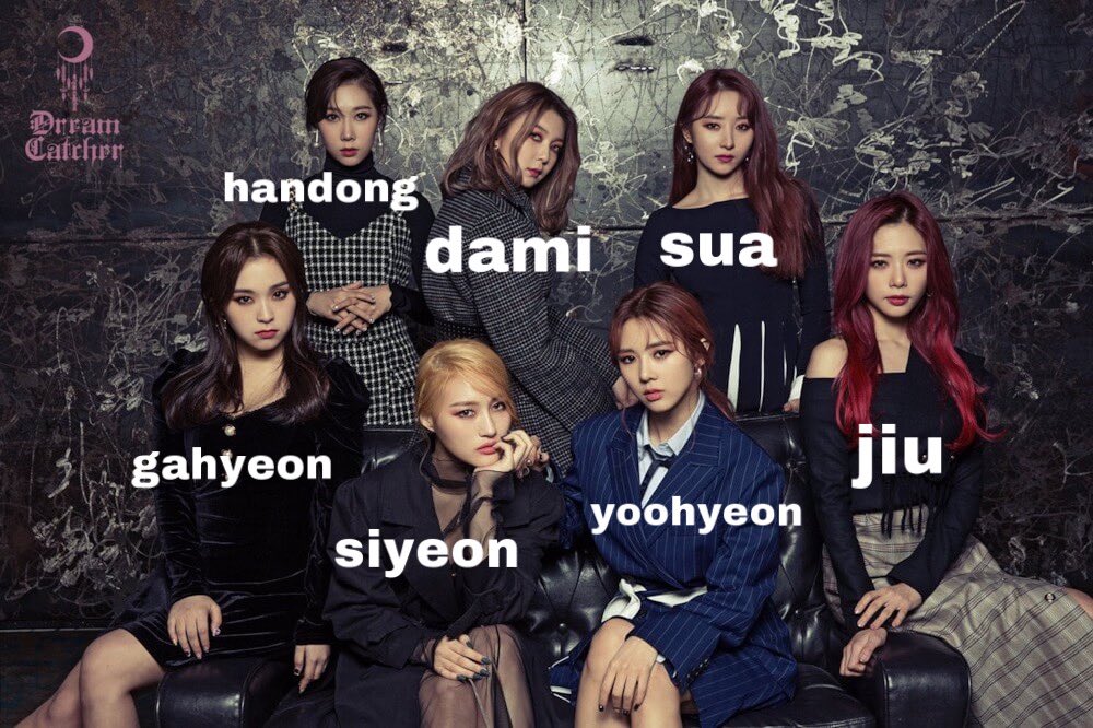ok so dreamcatcher has 7 members. going from age we have jiu (minji) sua (bora) siyeon handongyoohyeon dami (yubin) gahyeon