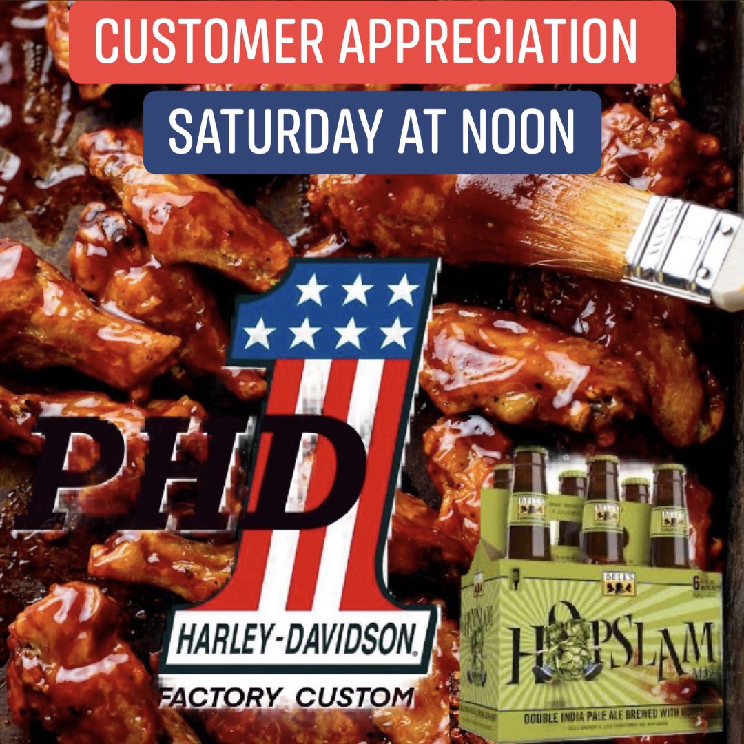 PerryHD1's tweet photo. Harley Davidson, hopslam and hot wings… Customer appreciation Saturday at noon Michigan‘s oldest Harley Davidson dealership https://t.co/tyshfoKeBY