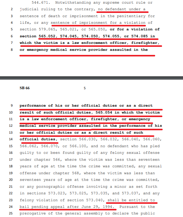 Fourth, SB66 prohibits defendants who demonstrate on the highway, who riot, who conspire to riot, who commit institutional vandalism or who recklessly cause serious physical injury or who assaults a law enforcement officer or other first responder from receiving bail.10/