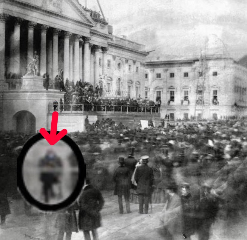 The first presidential inauguration to be photographed was James Buchanan in 1857 and, while it's a little blurry, look who was there #BernieSandersMittens