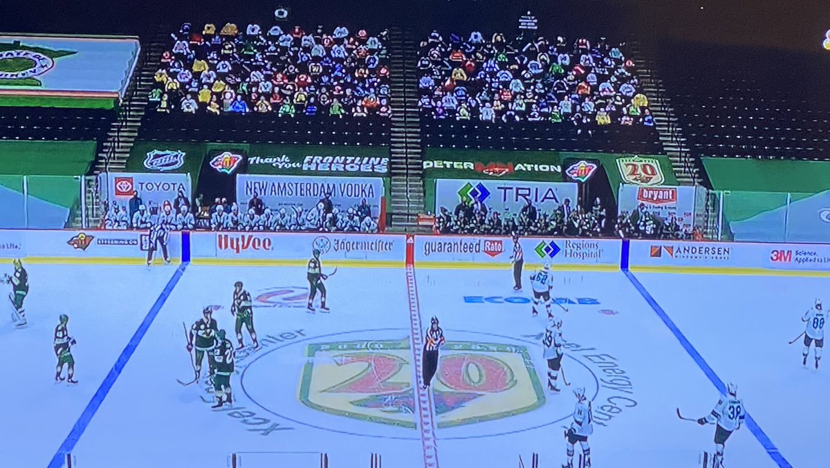 erikpessolano's tweet photo. Bravo to the @mnwild for the High School Hockey display at @XcelEnergyCtr. 

How bout that @Buccigross?!

#highschoolhockey https://t.co/AmK9gUWDbz