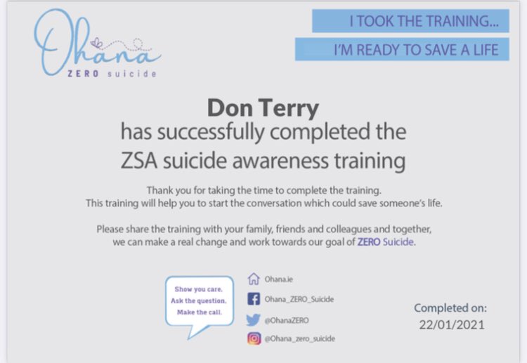 Invest 20 minutes to take this training and be ready to save a life and perhaps a lifetime of remorse. I’m glad that I did. ohana.ie
#SeeSaySignpost