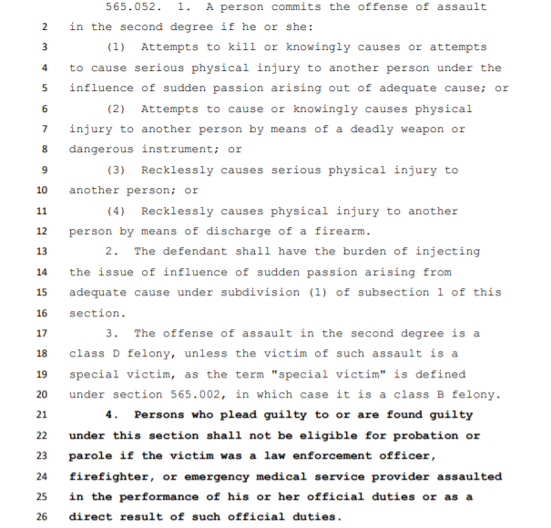 Sixth, SB66 prohibits individuals found guilty of assault in the first or second degrees toward a police officer, firefighter, or EMS from receiving any probation or parole. 12/