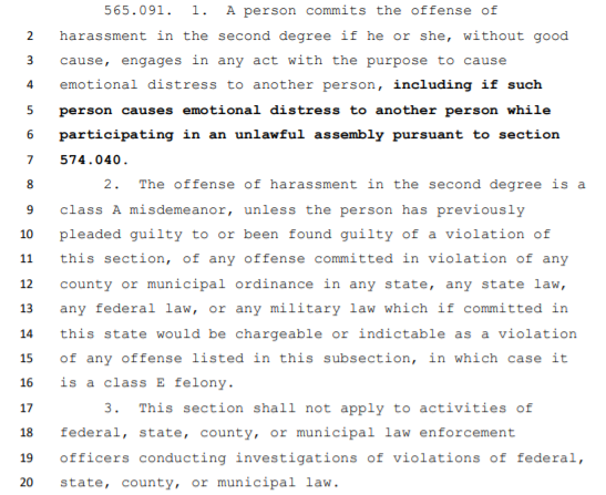 Seventh, SB66 expands the definition of harassment to include causing emotional distress during an unlawful assembly. 13/