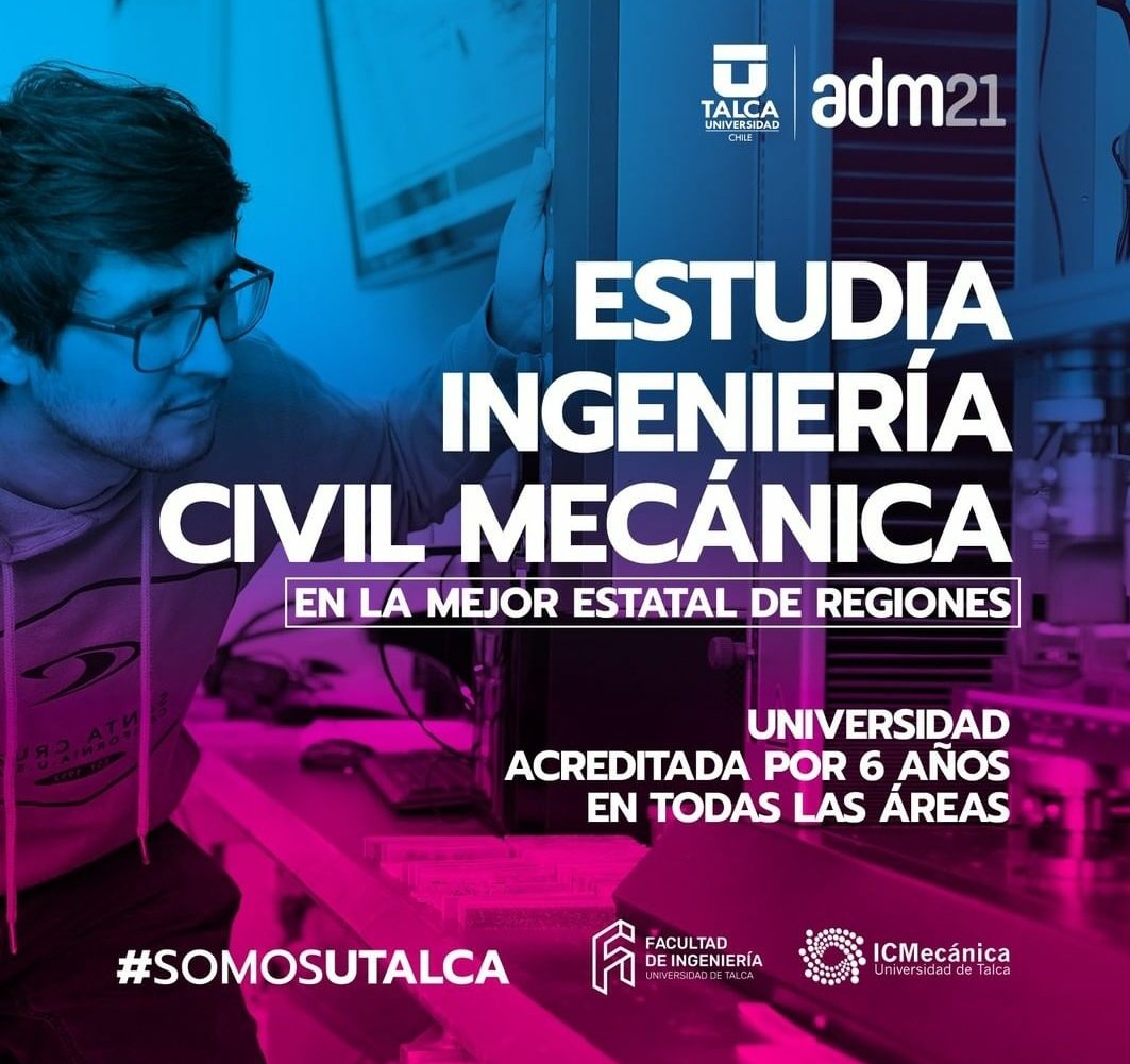 ¿𝗘𝘀 #𝗜𝗻𝗴𝗲𝗻𝗶𝗲𝗿í𝗮 𝗖𝗶𝘃𝗶𝗹 #𝗠𝗲𝗰á𝗻𝗶𝗰𝗮 𝗽𝗮𝗿𝗮 𝘁𝗶?
Si te gustan las Matemáticas, diseñar estructuras y sistemas mecánicos que ayuden a mejorar la sociedad en que vivimos, esta carrera es para ti. 

admision.utalca.cl/?portfolio=ing…

#UTalcaContigo 
#UTalca 
#SomosUTalca