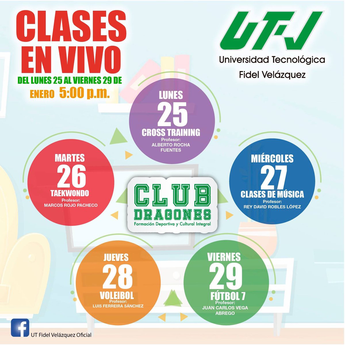 UTFVoficial's tweet photo. ¡Continuamos con la mejor actitud!
Por eso les dejamos los horarios de las clases en Facebook del #ClubDragonesUTFV la próxima semana. ¡No se las pierdan! #SomosDragones #SoyUTFV https://t.co/QRgW8VqTWY