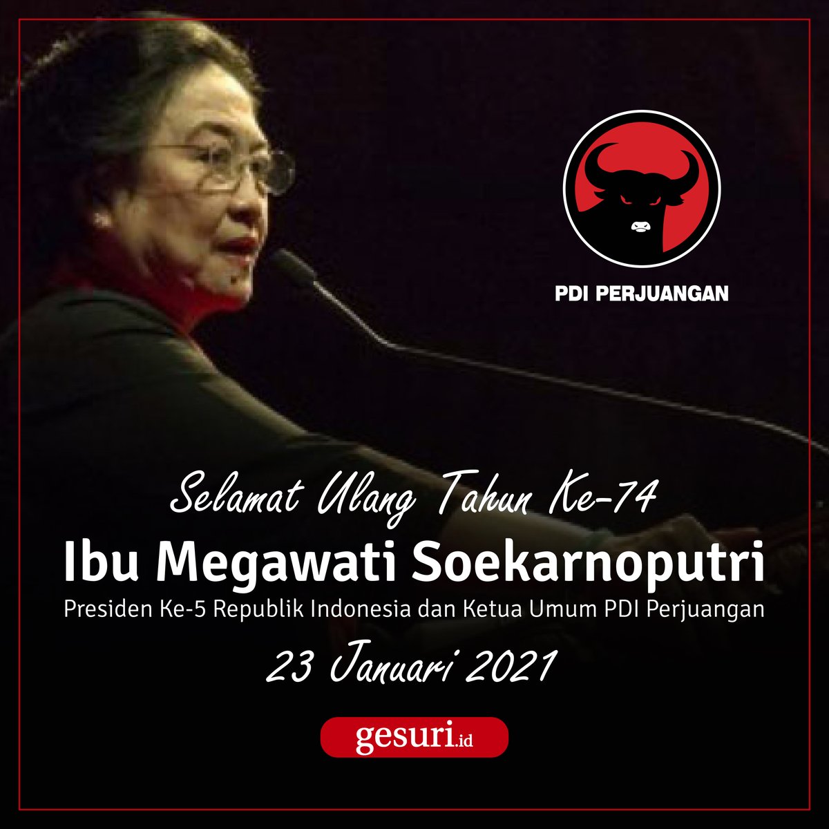 RoniErlan's tweet photo. Dirgahayu Ibu Megawati Soekarnoputri, 23 Januari 2021 #DirgahayuBuMega #PDIPerjuangan https://t.co/UKTwSOJjIz