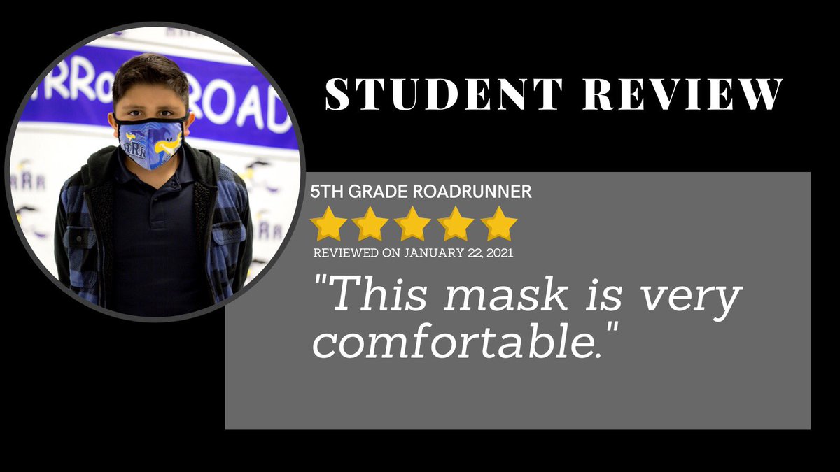 JimenezCI18's tweet photo. Need a new mask???🤔Add a Roadrunner mask to your collection!!  5-STAR RATING! ⭐️⭐️⭐️⭐️⭐️ #MaskUp #TeamSISD @RobertRRojas_ES #schoolpride #studentvoice #happycustomer https://t.co/xGMxFJGmiL