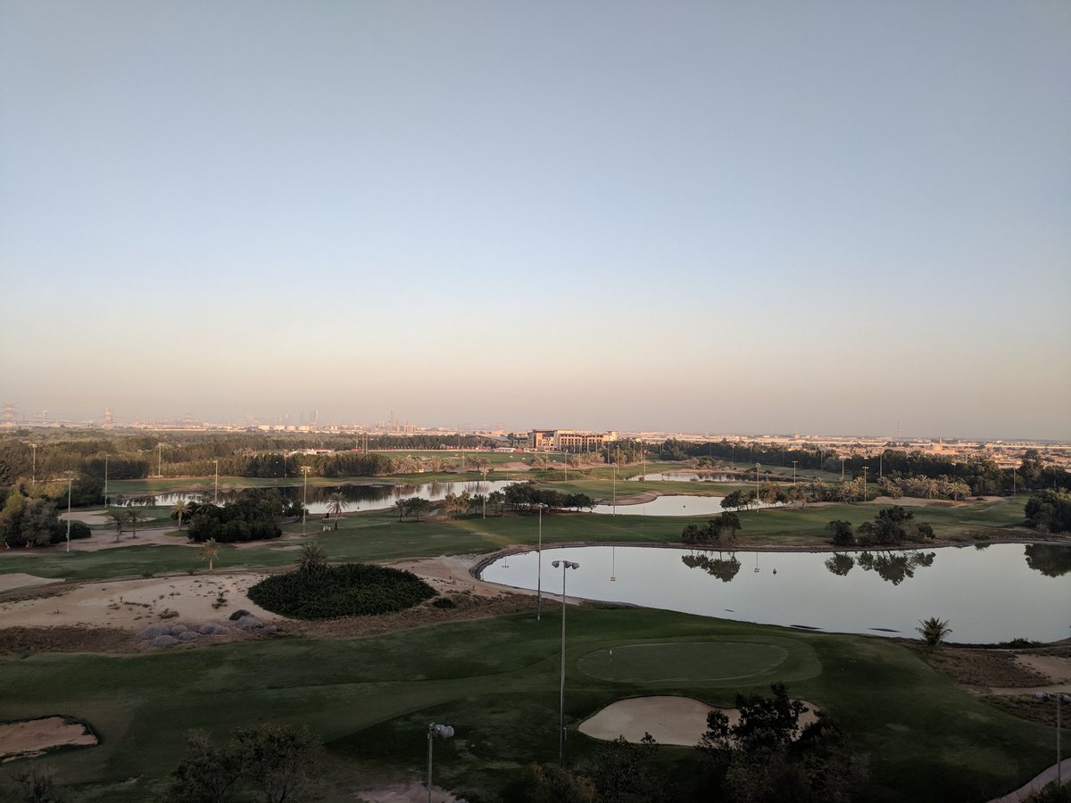 oamin33's tweet photo. Beautiful morning in #AbuDhabi 
Let's see how the players fare today without the wind. Looking forward to see @McIlroyRory make a move! #ADGolfChamps #TheHomeofChampions https://t.co/DcF1xp8MJY