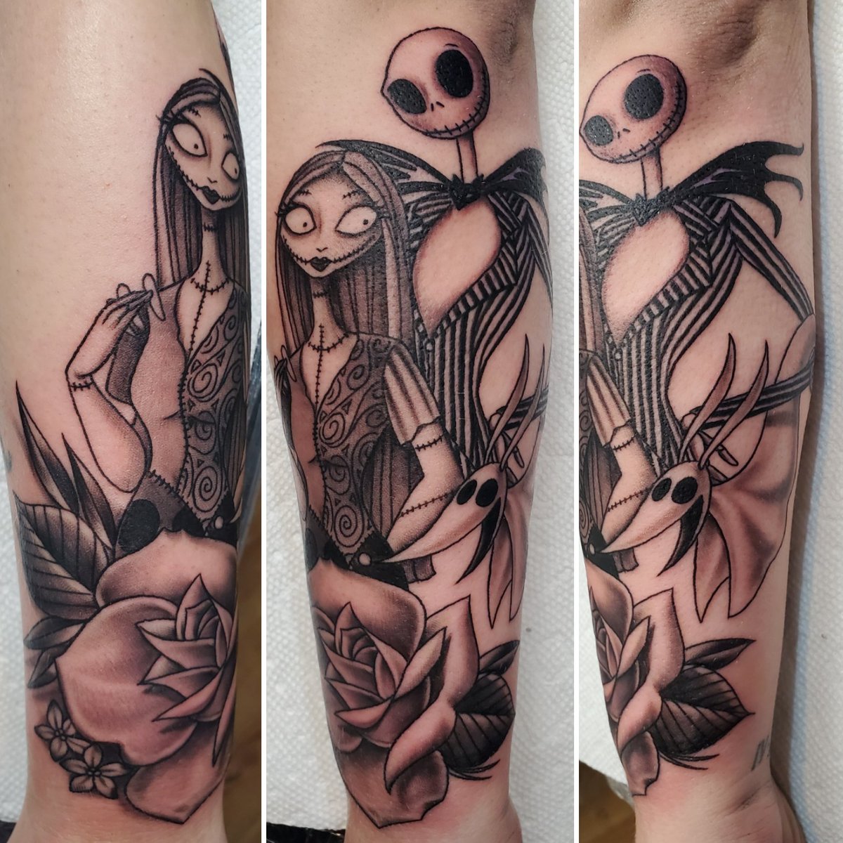 Jack, Sally, and Zero! #nightmarebeforechristmas Did this one this morning on @mrsmcknight0427 she always gives something fun to tattoo. #americantattoo #grind #thelab #pittsburghtattooer #pittsburghtattooartist #inkaddict #artistfirst #joeyourownway #betterthanyesterday https://t.co/64Yt0t81mi