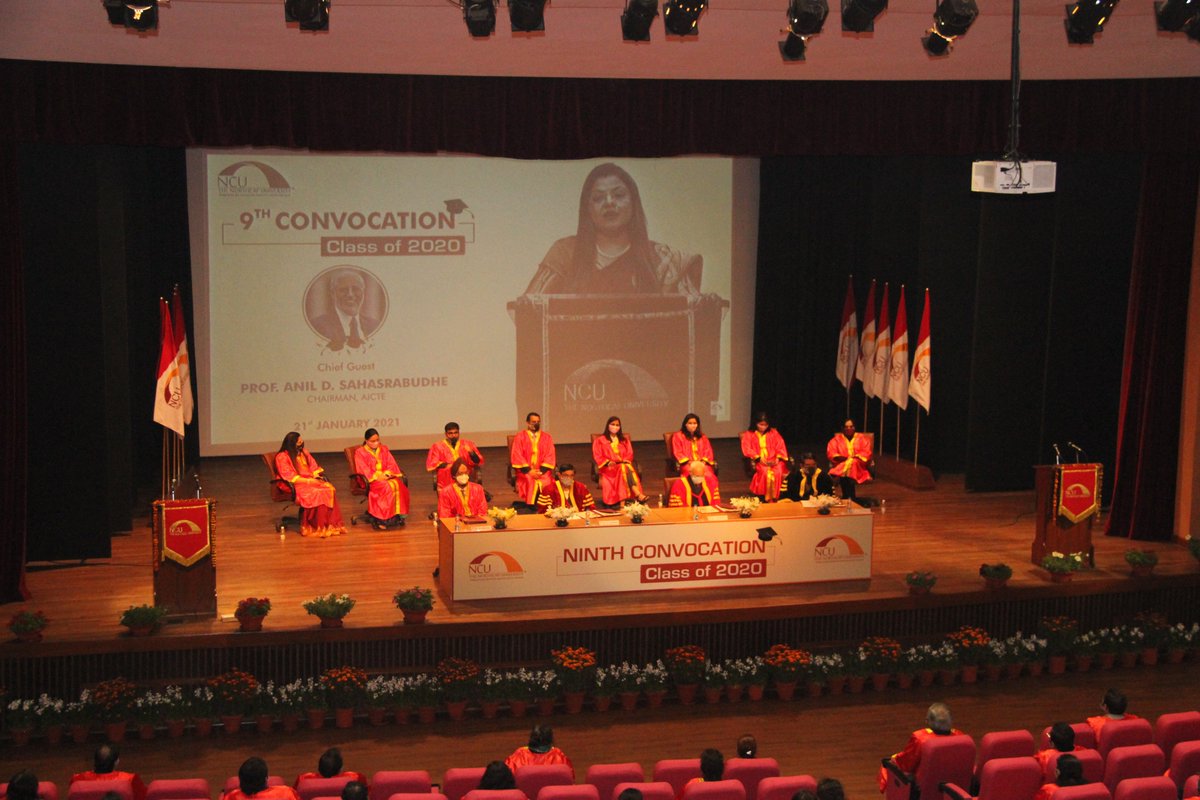 NCUGurgaon's tweet photo. Ninth Convocation 2021 held at NCU on 21.01.2021.
A total of 897 UG, PG students &amp; Ph.D. scholars, for the Class of 2020 were awarded Degrees, Certificates, &amp; Medals.
Hon’ble Prof. Anil D. Sahasrabudhe, Chairman, AICTE delivered the Convocation Address.
https://t.co/BWZOvSaGpf https://t.co/vBR3vlOIbk