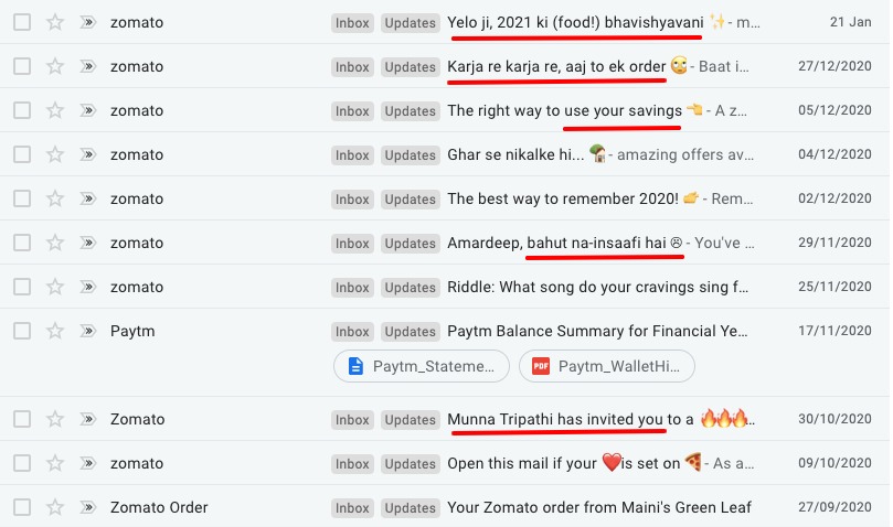 amardeepyadav's tweet image. leave about food🍔, what a TASTE😋 of these subject lines😍 is :) 

I really enjoy, guys.😘😜😝👏

@zomato @zomatoin @zomatocare @ZomatoProHelp #zomato #zomatofood #onlineoder #food #foodie #emailmarketing #contentmarketing #whataday