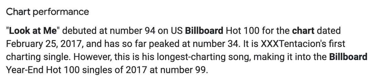 This track debuted at number 94 on the US Billboard hot 100 chart, peaking at number 34. This was X’s first charting single and was the one that basically blew up his career (The song has now surpassed 1 Billion streams).