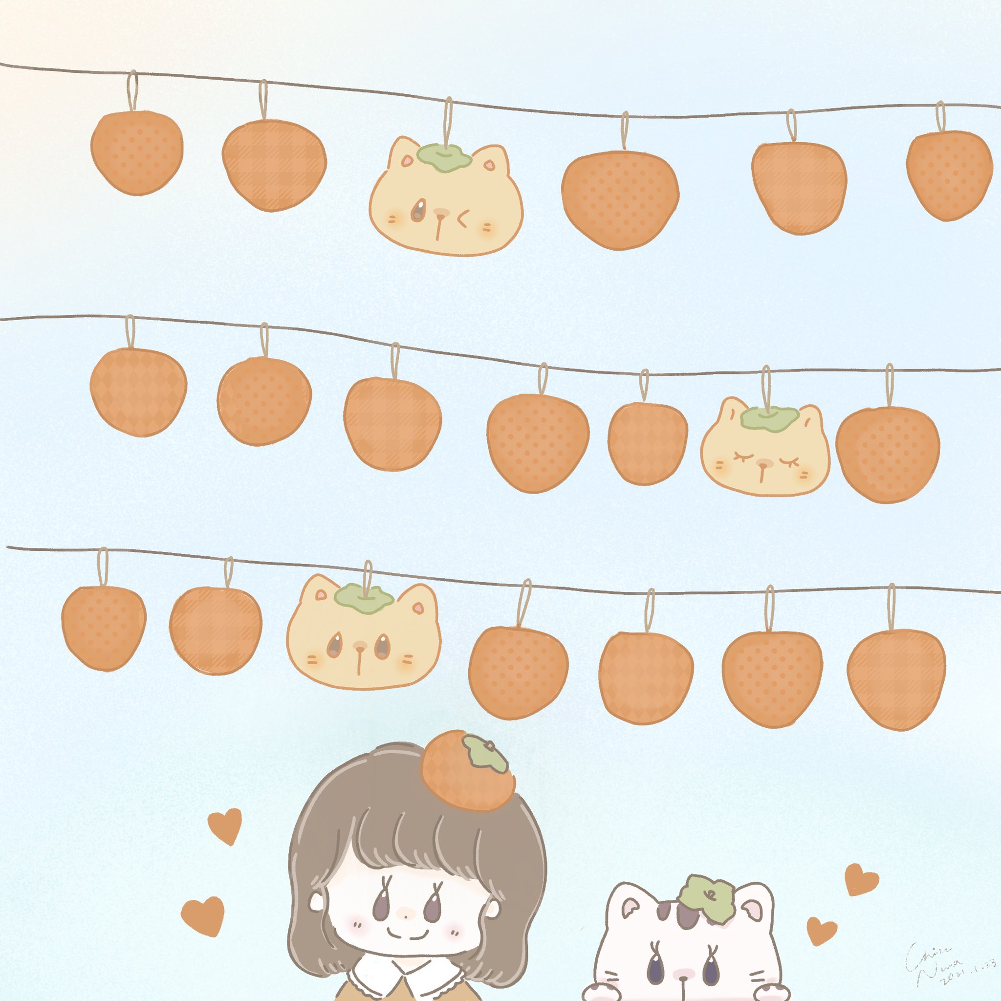 تويتر ぬまさわちはる イラストレーター على تويتر 干し柿と柿ガール イラストレーター Illustrator イラスト 可愛いイラスト Illustrations Illustration ゆるかわ ふんわりイラスト かわいいイラスト おうち時間 時間 ほっこりイラスト 干し柿 柿