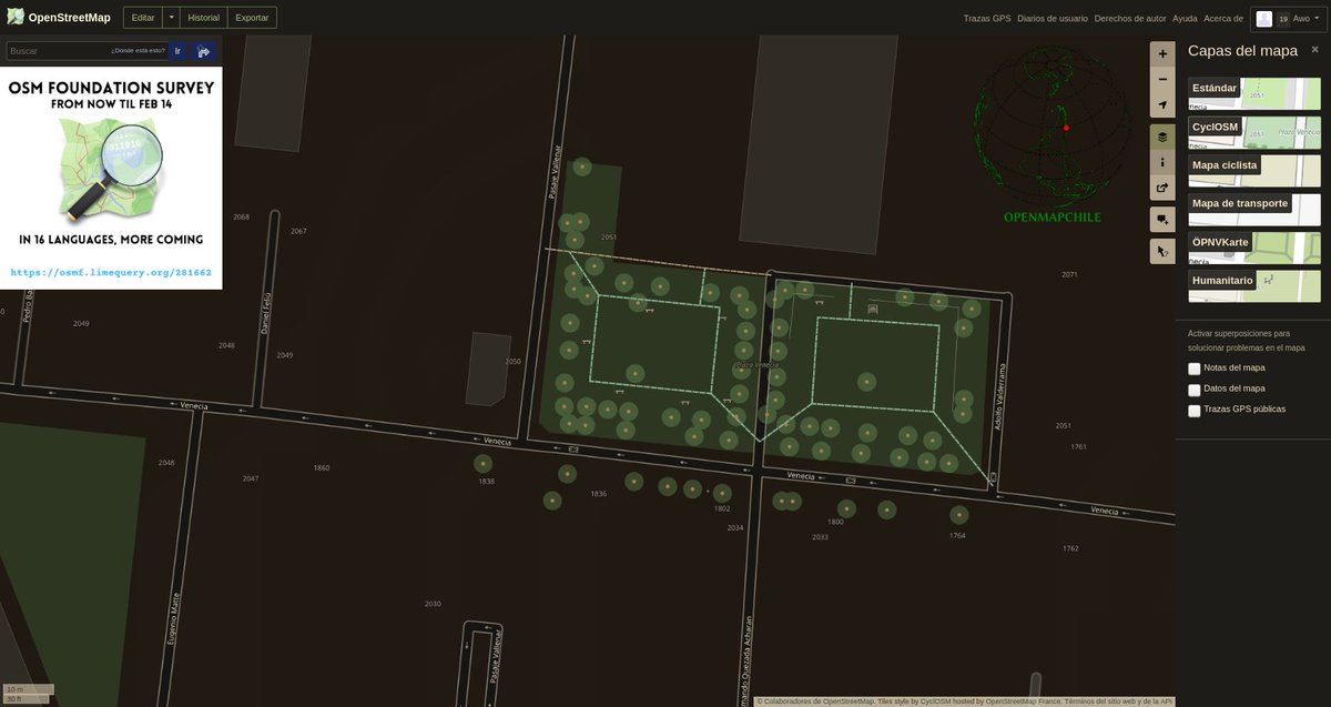 openmapchile's tweet image. style #Dark #CyclOSM resalta más el #ArboladoUrbano en #OpenStreetMap infraestructura pública con #DatosAbiertos , una posible norma para las #Municipalidades de #Chile @RedArbolUrbano
 @Leyarbolurbano @osmCL @OSMLatam  #maps #trees