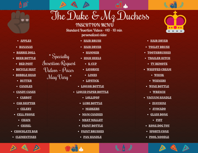 Check out the menu babes!!! We love ideas and adding to it. Come watch me stretch this pussy   https://t<a href="/tag/nsfw"class="tags"><span>#nsfw</span></a><a href="/tag/insertions"class="tags"><span>#insertions</span></a><a href="/tag/dukeandduchess427"class="tags"><span>#dukeandduchess427</span></a>