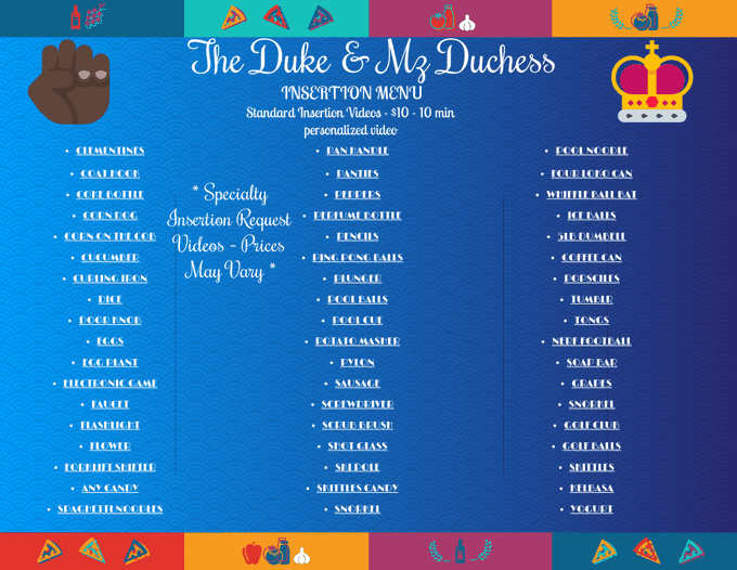 Check out the menu babes!!! We love ideas and adding to it. Come watch me stretch this pussy   https://t<a href="/tag/nsfw"class="tags"><span>#nsfw</span></a><a href="/tag/insertions"class="tags"><span>#insertions</span></a><a href="/tag/dukeandduchess427"class="tags"><span>#dukeandduchess427</span></a>