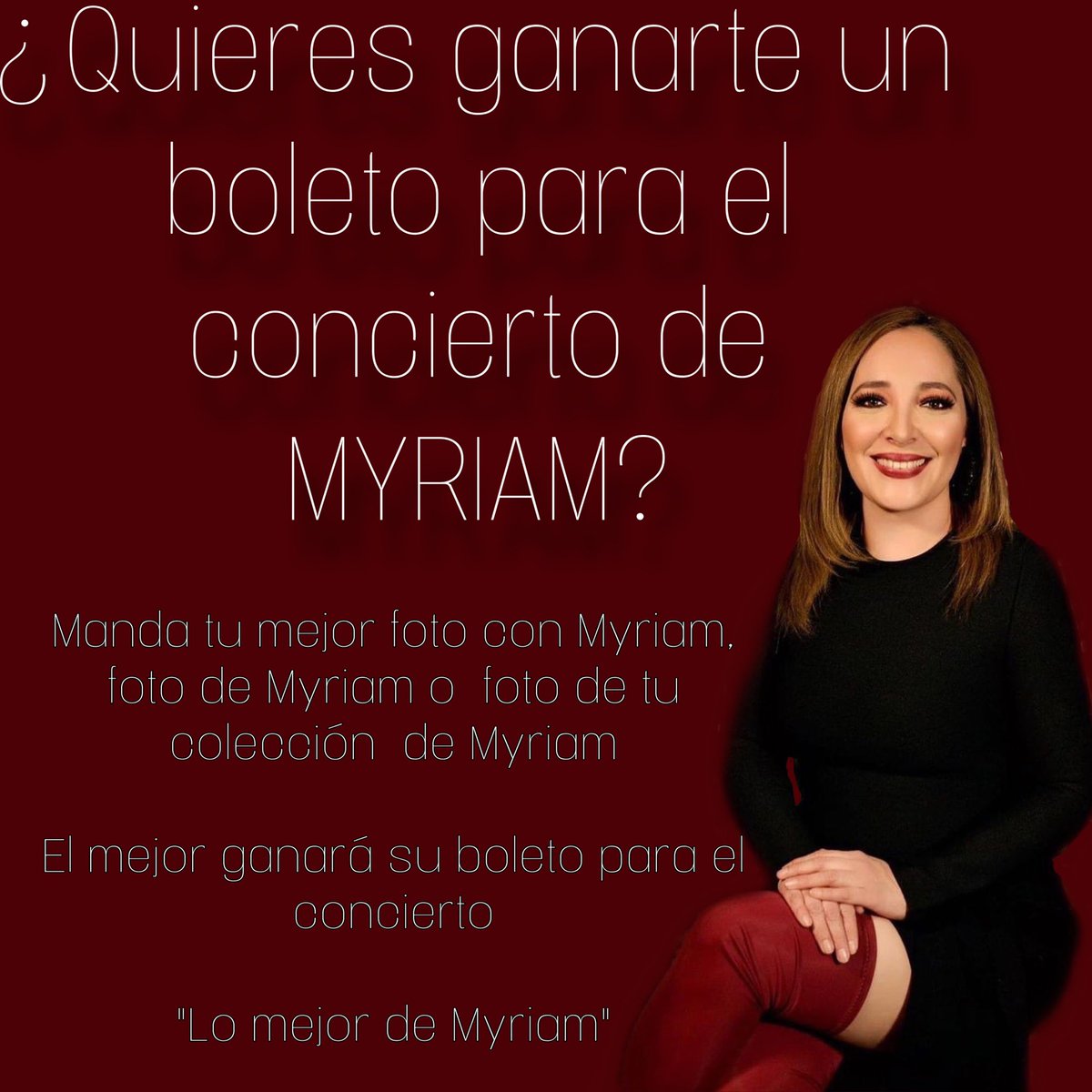 ¿Quien quiere ganarse un boleto para “Lo mejor de Myriam” este 30 de enero ? Aquí les dejamos las reglas súper sencillas y disfruta de una noche con la mejor intérprete y cantante @MyriamMonteCruz
