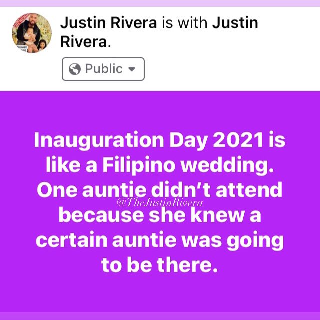 #InaugurationDay was like a Filipino wedding. One auntie didn’t attend because she knew a certain auntie was going to be there. #Inauguration #Inauguration2021 #inauguration46 #BidenHarris2020 #filipino