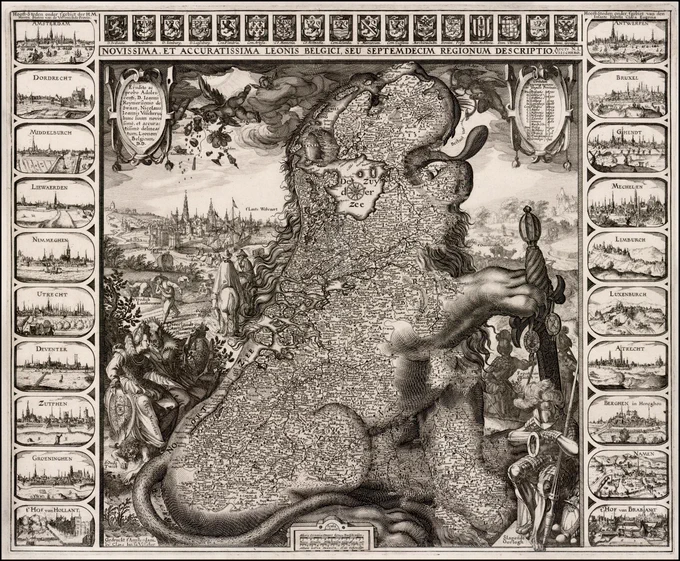 ライオンとなったネーデルラント17州の地図(1611年出版)気持ちはわかるけど、地図としてはちょっと見にくい。 