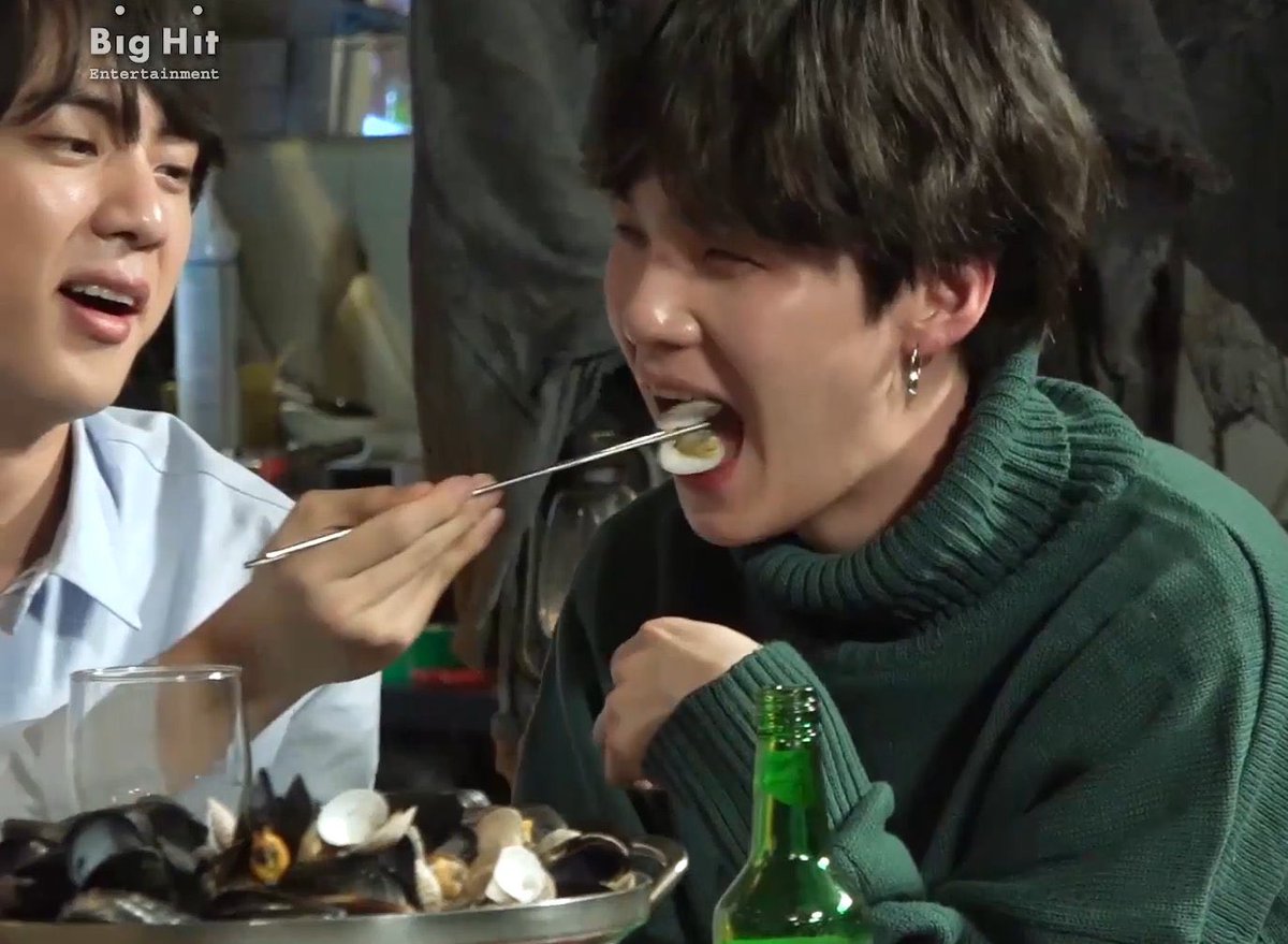 the iconic yoonjin where seokjin feed yoongi!! please these photo sequence always be my top yoonjin sequence 