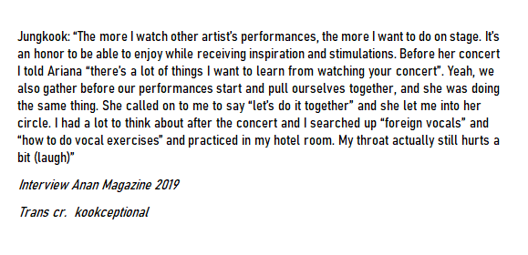 [on INSPIRATIONS]Jungkook talked about gaining Inspiration and stimulation from other artist’s performances