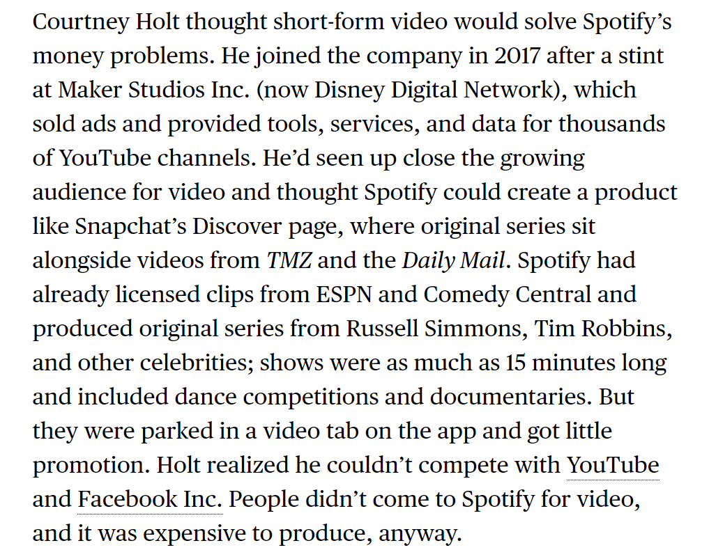 Being short Spotify though is a foolish proposition. It is an attractive buyout candidate for the sheer number of MAUSpotify needs the balance sheet of a larger parent company to really challenge dominance of Youtube and Facebook
