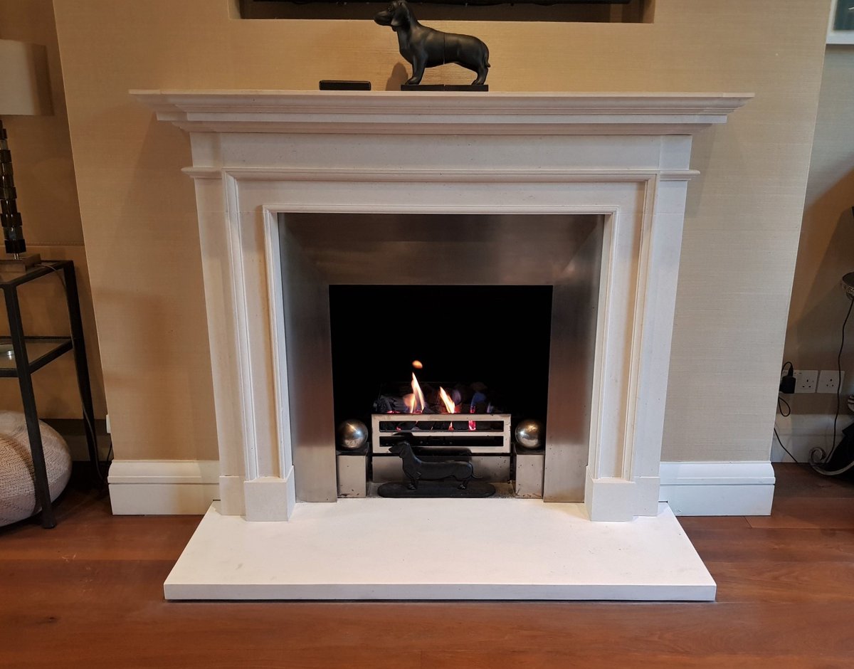 SignatureFires's tweet image. Pair of Chesney Burlington fire surrounds in Portuguese Limestone with 50mm hearths, Polished modern Steel slips, Soho fire basket with Spherical Fire Dogs, remote controlled gas fire
NW3
