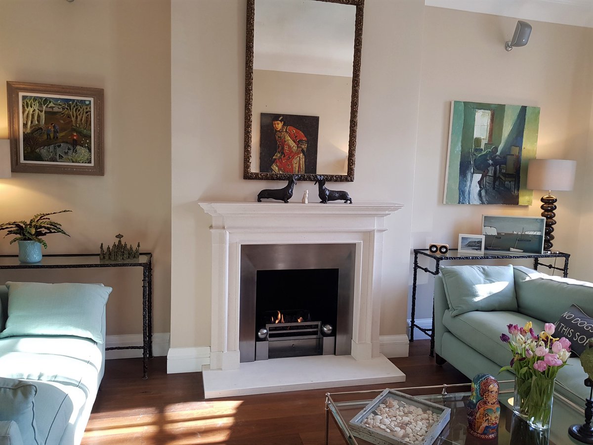 SignatureFires's tweet image. Pair of Chesney Burlington fire surrounds in Portuguese Limestone with 50mm hearths, Polished modern Steel slips, Soho fire basket with Spherical Fire Dogs, remote controlled gas fire
NW3
