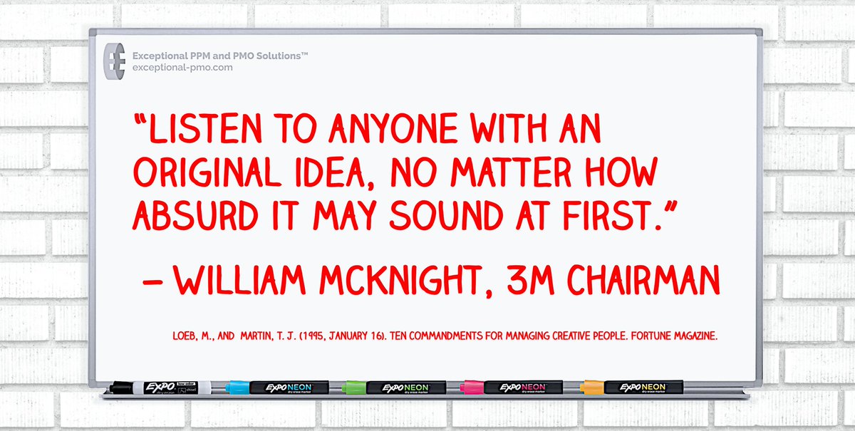 ScottGraffius's tweet photo. “Listen to anyone with an original idea, no matter how absurd it may sound at first.” — William McKnight, 3M

#idea #ideas #ideation #innovate #innovation #ideamgmt #ideamanagement #project #projectmgmt #projectmanagement #product #productdevelopment #productmanagement #quote https://t.co/ZbGnQQIM7O