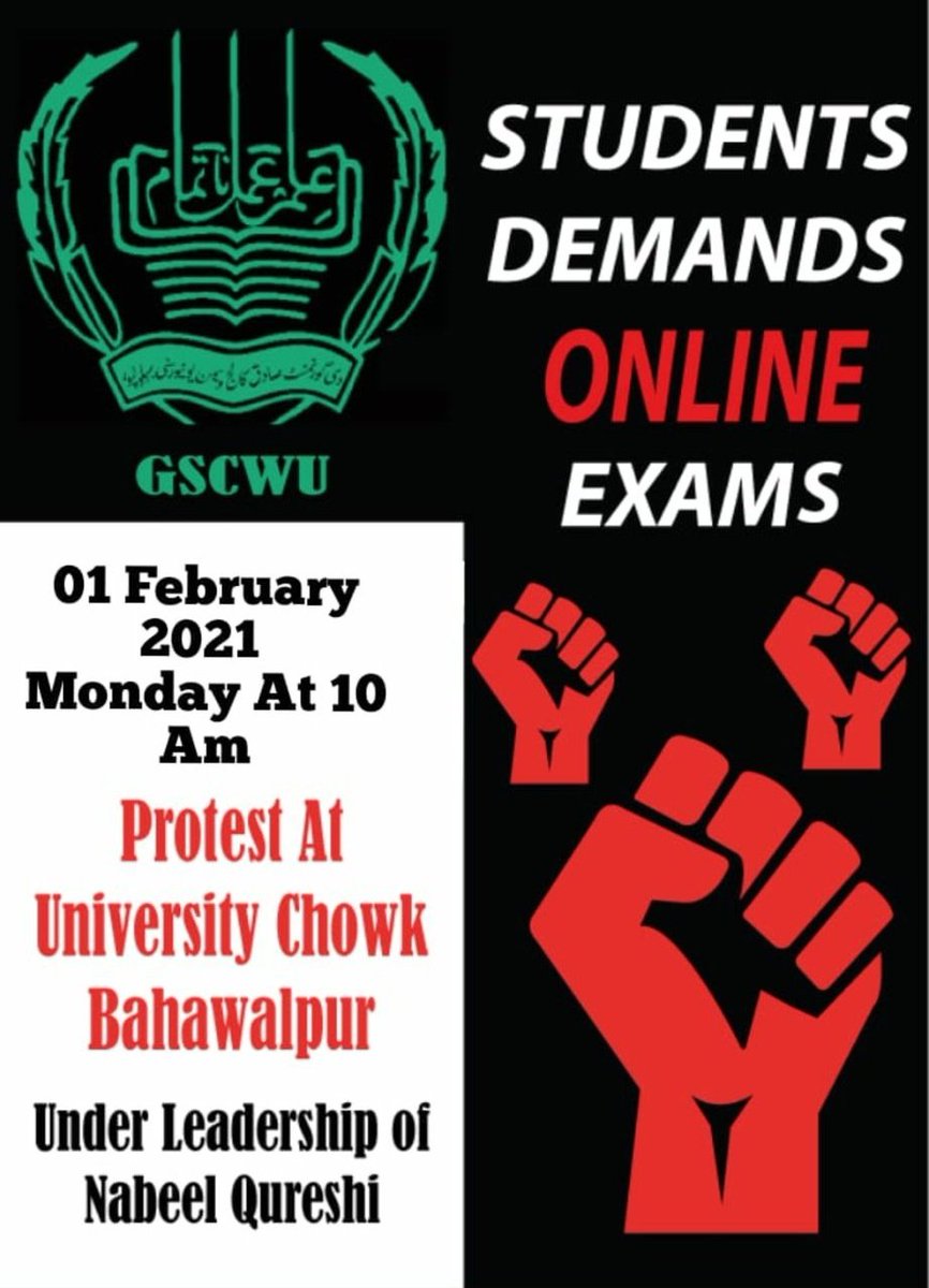 AhmadSpeakss's tweet photo. Support peacefull protest of GSCWU Students for their demands of Online Exams 

Maximum Students from gswu bahawalpur are requested to join the protest ! 

#ShutdownHEC https://t.co/Ydu8q4pGyG