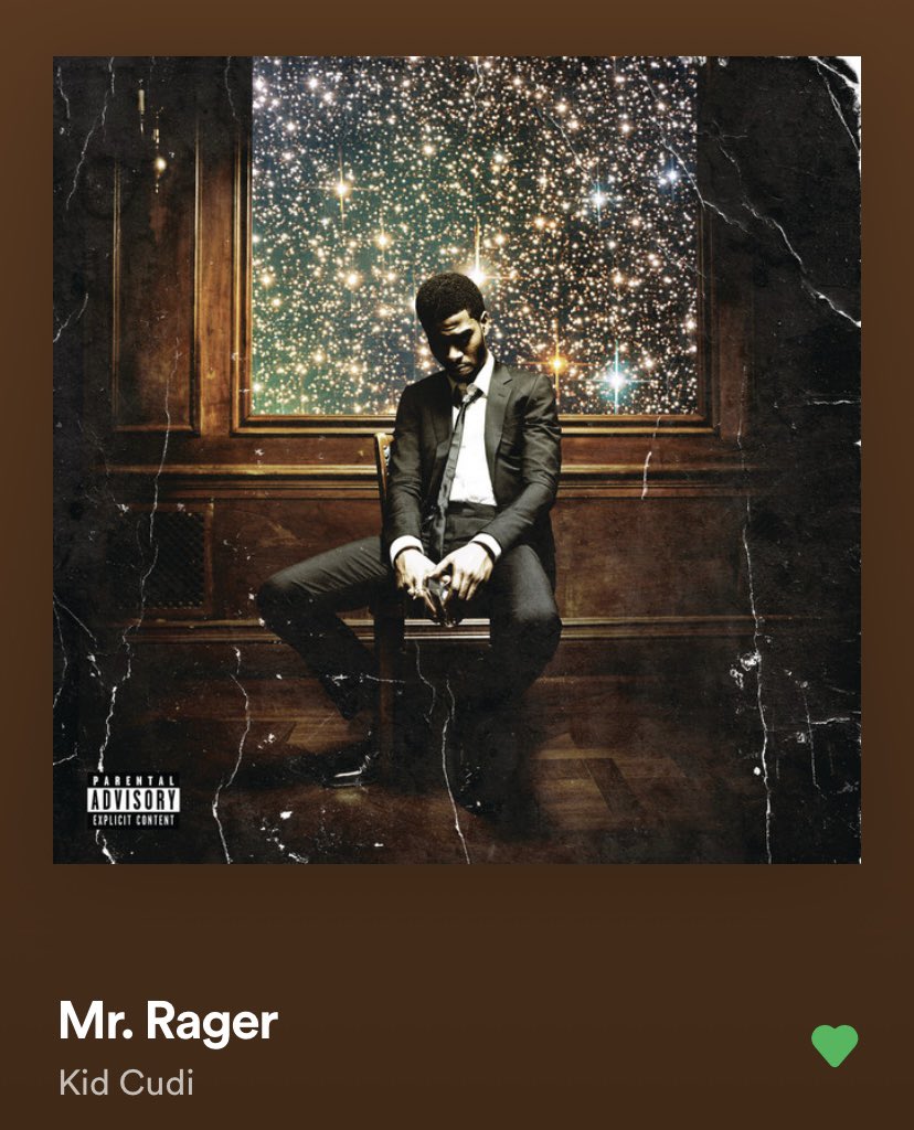 Track 12: Mr. Rager“Mr. Rager” is seen as the main climax of Man On The Moon II. Here, Cudi talks about his drug addiction & how badly he wants to change & be happy again without the assistance of drugs. Throughout the track, he speaks with his alter-ego, Mr. Rager (1/2)