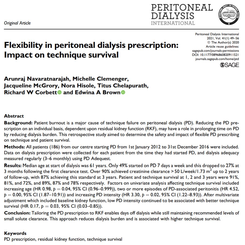 PDI_Journal's tweet photo. #NewIssue Jan 2021 @PDI_Journal
#IncrementalPD #FlexiblePD #HomeDialysis
📃:Flexibility in peritoneal dialysis prescription: Impact on technique survival - Arunraj Navaratnarajah, @EdwinaB23513542 and colleagues.
🔗:https://t.co/QUWZ1VjPsE https://t.co/DiL74JB28j