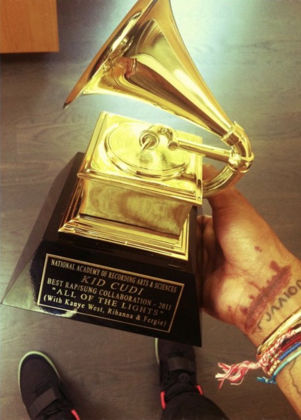 Musical awardsCudi has been nominated for 23 big awards- grammy’s (5)- American music awards (1)- BET (1)- BET hip hop (7)- beatport music (1)- MTV (6) - MTVU (1)- teen choice (1)- urban music (1)And won 4- grammy’s (2)- urban music (1)- beatport music (1)