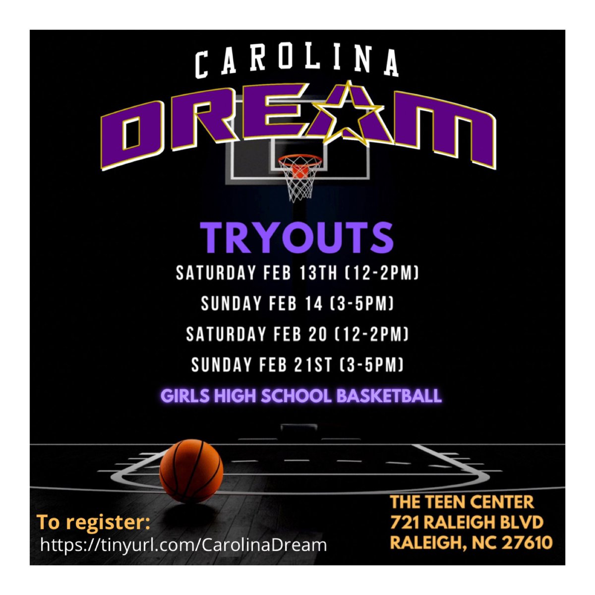 Check out <a href="/DreamGirlsHoops/">The Carolina Dream</a> tryouts for the 2021 season!!!