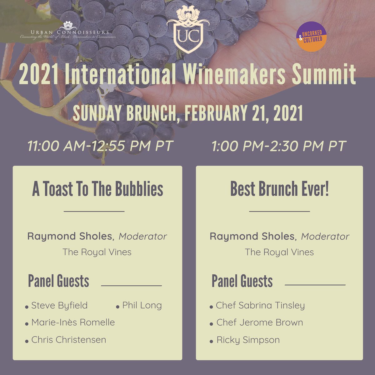 Check out the 2021 #InternationalWinemakersSummit schedule!

Register today to meet 12 award-winning #blackwinemakers & learn more about #wine. Perfect way to spend #BHM w/ #blackownedwine

bit.ly/3nRMCgp

#winesummit #wineexperience #buyblackwine #wine #diversityinwine