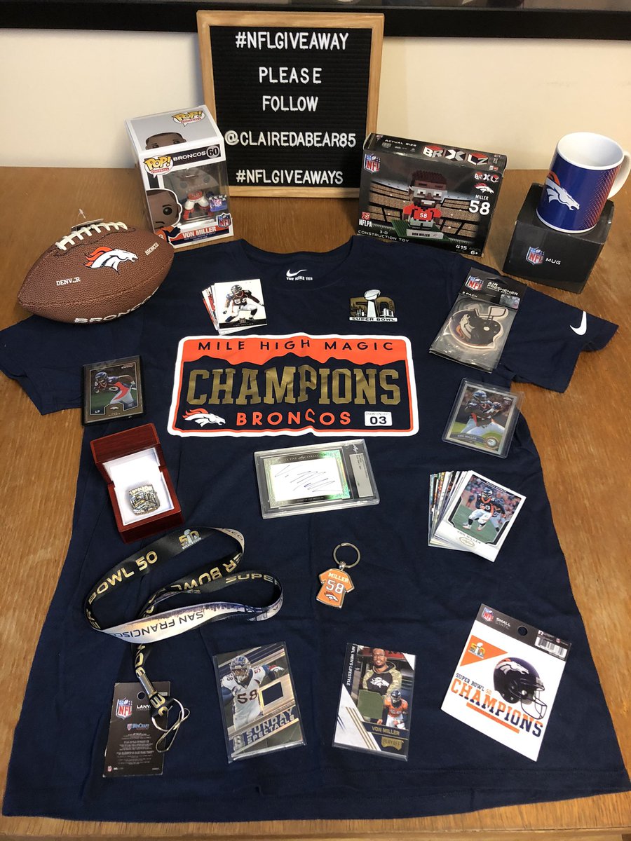 clairedabear85's tweet photo. #SuperBowl50 #NFLGIVEAWAY For a chance to #win this FAB #prize lot full of #Broncos #SWAG &amp; inc a #Signed item by Von Miller you MUST be following BOTH @clairedabear85 &amp; @irenflshow &amp; RT this link. This #Giveaway will run till the 12/2 &amp; is open 2 ALL NFL fans globally. Good Luck https://t.co/wLQmpFAMSo