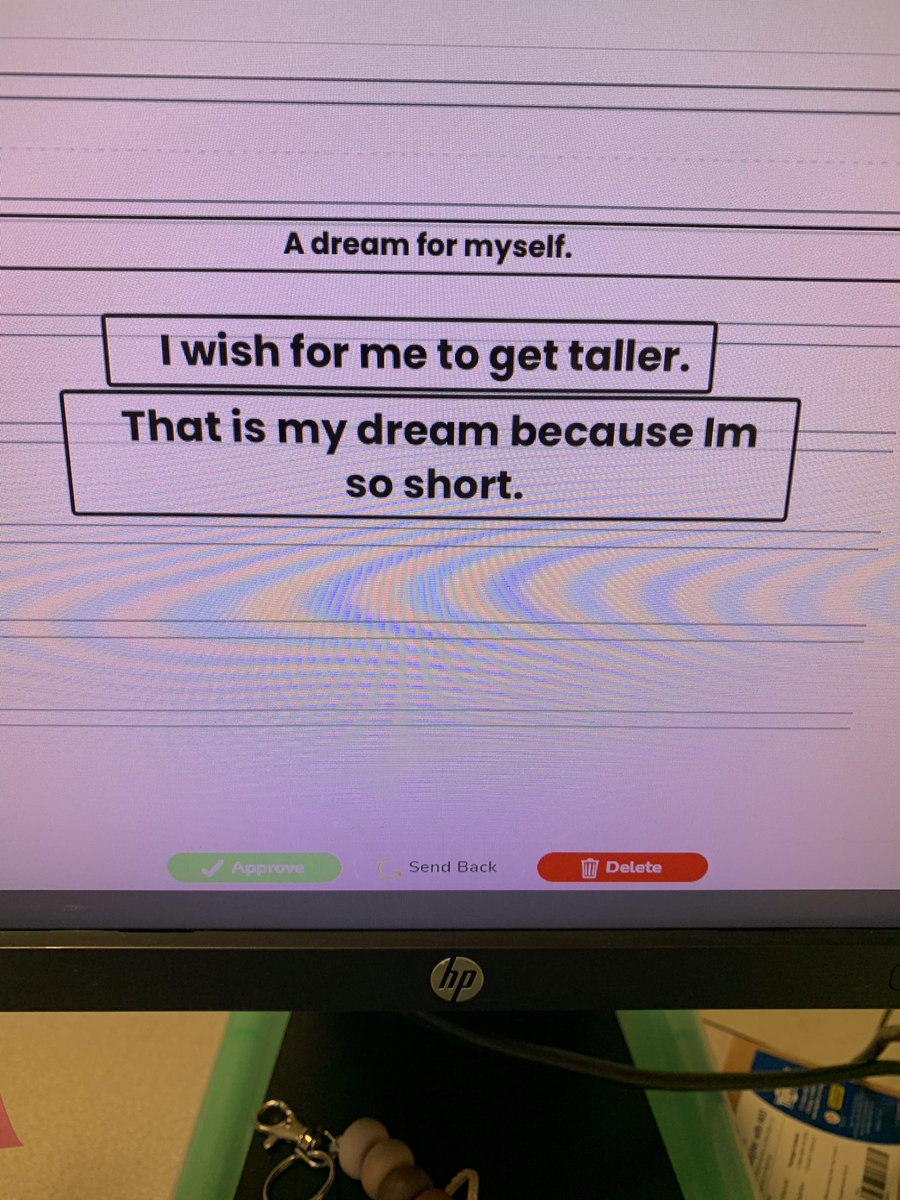 MissRenninger's tweet photo. Yesterday one of our Seesaw activities was to write our dreams, like Dr. King did. There were lots of dreams for happiness and an end to COVID. Some were a little more specific.. 😂💙💛 #MECPride #IHaveADream #ThinSliceofHappiness #IWishIWasALittleBitTaller https://t.co/56ASDADbRX
