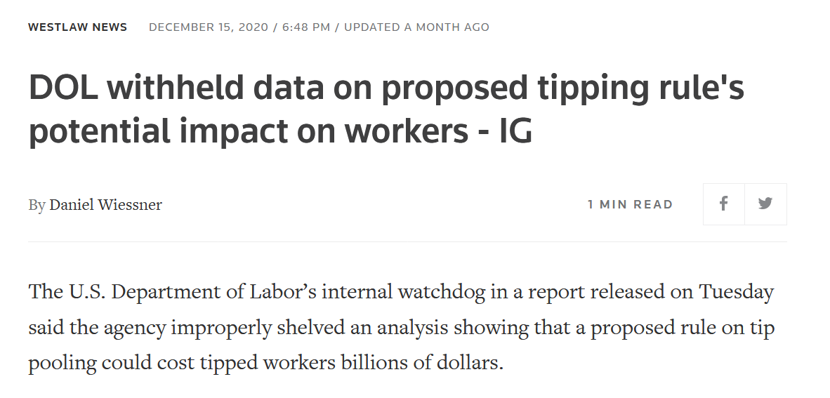 So Mulvaney went around OIRA and made an agreement with DOL Head Acosta to bury the analysis instead. Luckily, the truth came out and was eventually confirmed by a DOL IG report