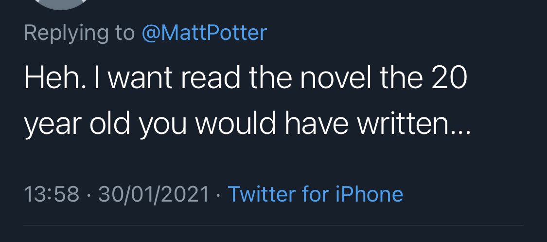Me too! But time for a reprise on Shitty Advice No.1 (Start of thread.) It wasn’t a novel, it was nonfiction. I had done so much on it! The sources were all lined up, interviewees willing to talk. My susceptibility to one person’s crappy advice killed my faith in the project.