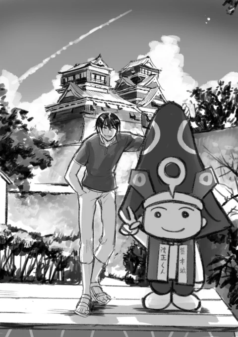 ワンドロで熊本城と熊本さん早く元の姿が見られますように 