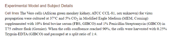 57/ ..'at a split ratio of 1:4.”Method detailsSample preparation"SARS-CoV-2 virions (ID: ZJU_5) (Yao et al., 2020) isolated from patient sputum were propagated in Vero cells (ATCC CCL-81). Sputum was diluted with 5 volumes of Modified Eagle Medium (MEM) complete medium..'