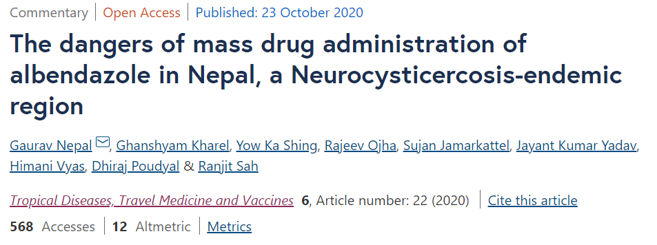SpringerMicBio's tweet photo. In a new commentary in Tropical Diseases, Travel Medicine and Vaccines, Nepal et al. examine problems with mass drug administration in developing countries
https://t.co/5qJ9ZLNf90
@BoggildLab #WorldNTDDay #NTDs #NTD https://t.co/CwEWIZmuNS